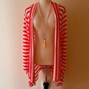 Pretty Young Thing Stripe Pocket Sidetail Cardigan Size XL Red White Lightweight